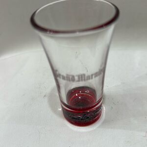 Grand Marnier Shot Glass Red White Etched 2 Oz  3 1/2 In Tall 2 Round One Glass
